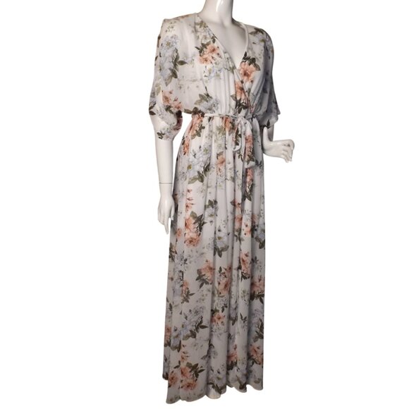 BALTIC BORN Maxi Dress, L, Off-white, Pink Floral, Faux Wrap, short lining - Picture 3 of 14
